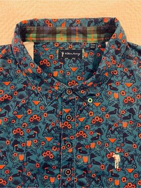 William Murray Chicas N Floritas Men’s 2XL Teal Orange Floral AOP Golf Shirt